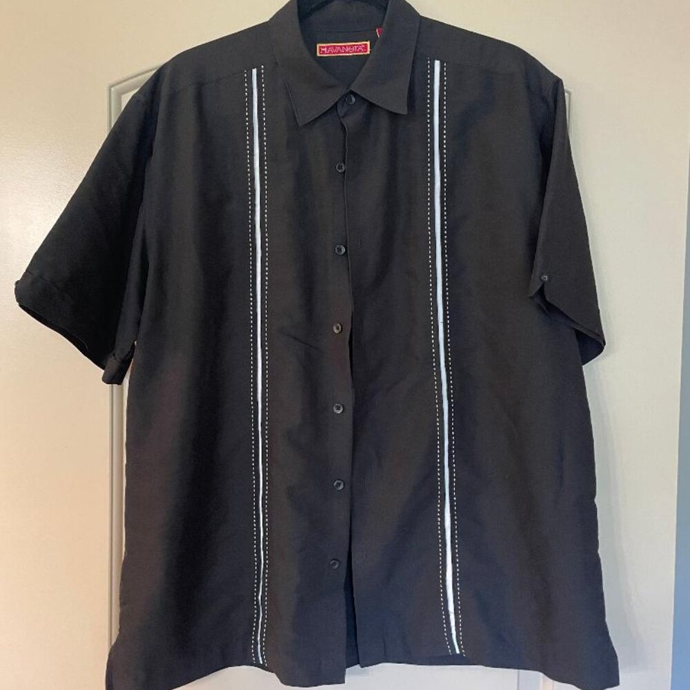 The Havanera Co - Mens' Black Button Down Short Sleeve Shirt - Size L